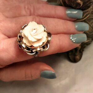 3-D Rose Flower Carved Plastic Vintage Ring